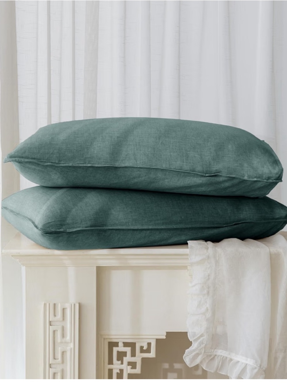 EVERLY 100% Linen Pillowcases Set of 2 Envelope Overlap Closure French Natural